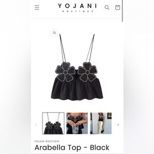 Yojani Boutique Arabella Top-Black. New with tags. Never worn.